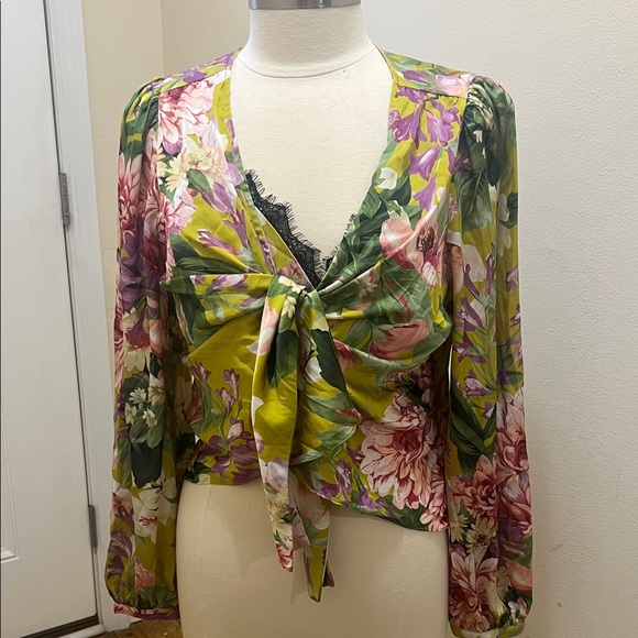 Express Multicolor Floral Tie-Front Blouse - Picture 1 of 5